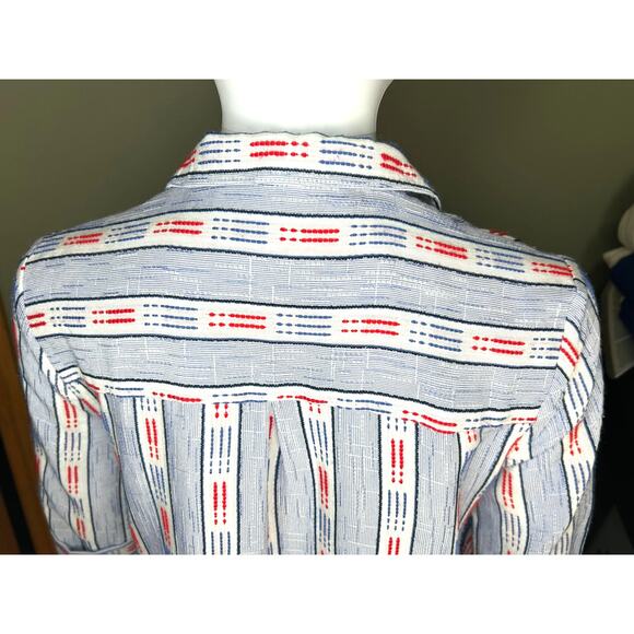 Tuckernuck Ikat Stripe Megan Shift Dress White Red Blue V-Neck Collar Mini XS - Picture 6 of 12